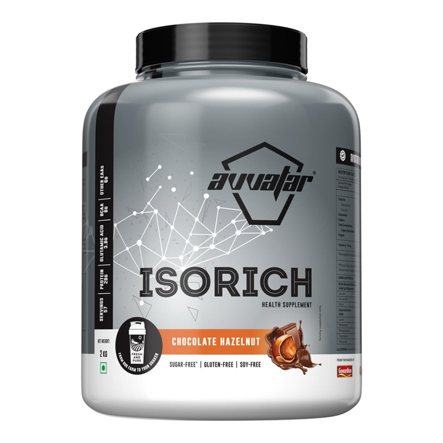 Avvatar ISORICH Whey Protein Isolate - 2kg (4.4 lb) | Chocolate Hazelnut | Svesto Verified