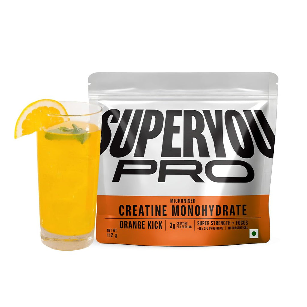 SuperYou Pro Micronised Creatine Monohydrate | 112g (33 Servings) | Orange Kick | Svesto Verified