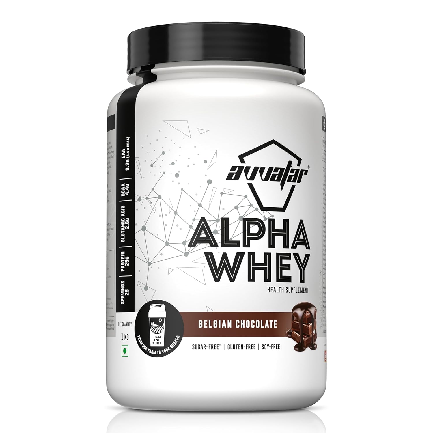 Avvatar ALPHA Whey Protein - 1kg (2.2 lb) | Belgian Chocolate | Svesto Verified