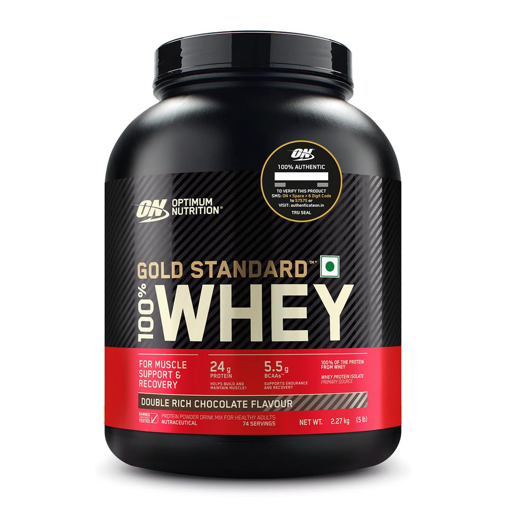 Optimum Nutrition (ON) Gold Standard 100% Whey | Double Rich Chocolate (5lbs / 2.27kg) | Svesto Verified