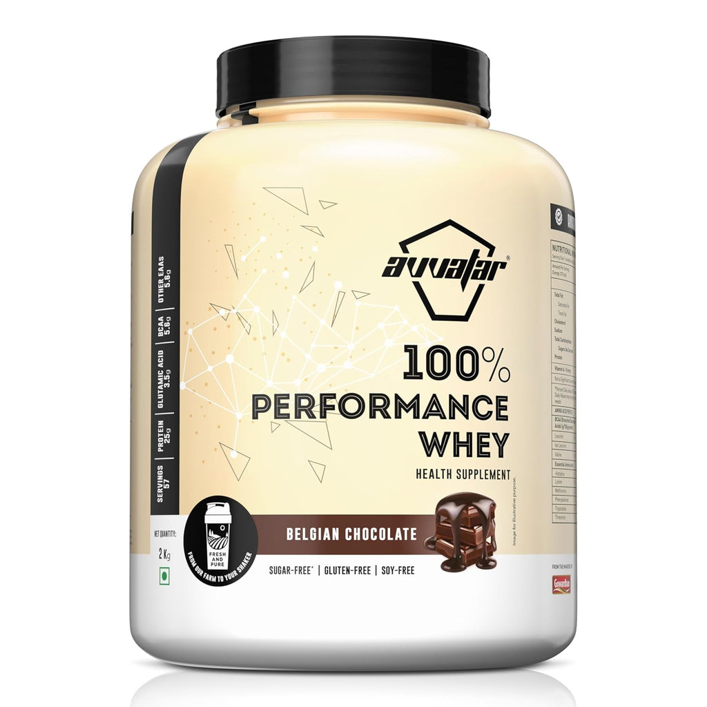 Avvatar 100% Performance Whey Protein - 2kg (4.4 lb) | Belgian Chocolate | Svesto Verified