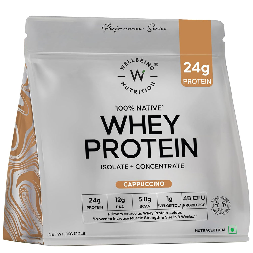 Wellbeing Nutrition Whey Protein Isolate + Concentrate | 1kg | Cappuccino | Svesto Verified