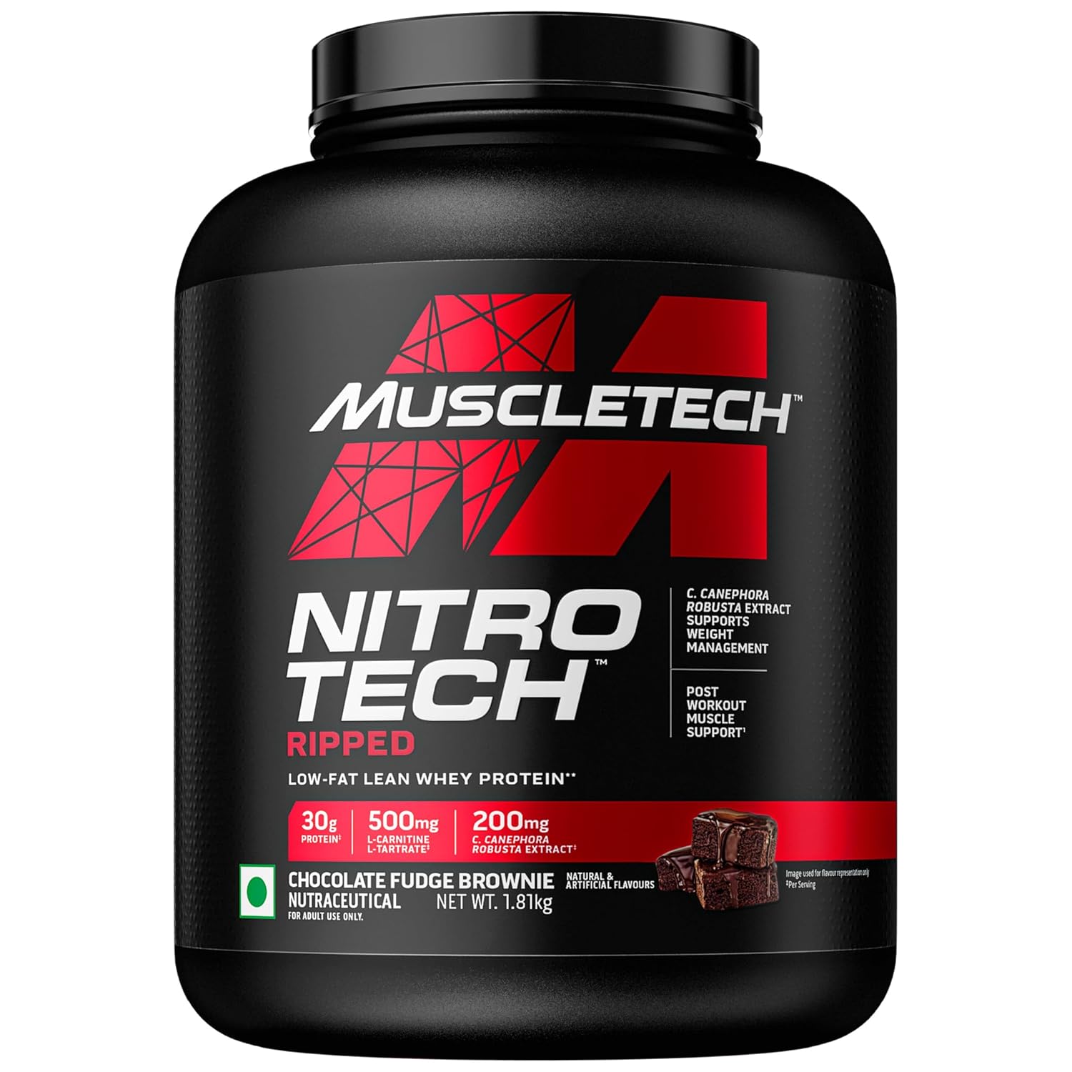 MuscleTech Nitro-Tech Ripped Whey Protein | Chocolate Fudge Brownie (4lbs / 1.81kg) | Svesto Verified