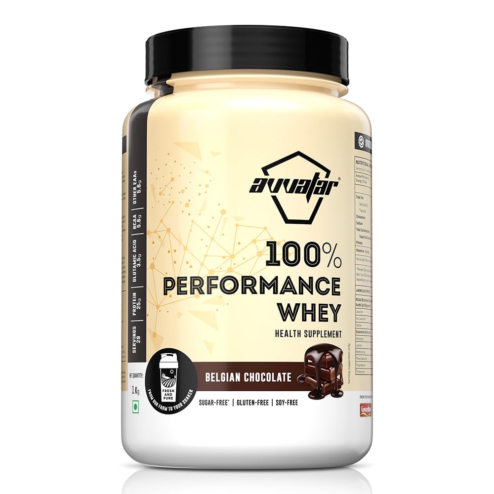 Avvatar 100% Performance Whey Protein - 1kg (2.2 lb) | Belgian Chocolate | Svesto Verified