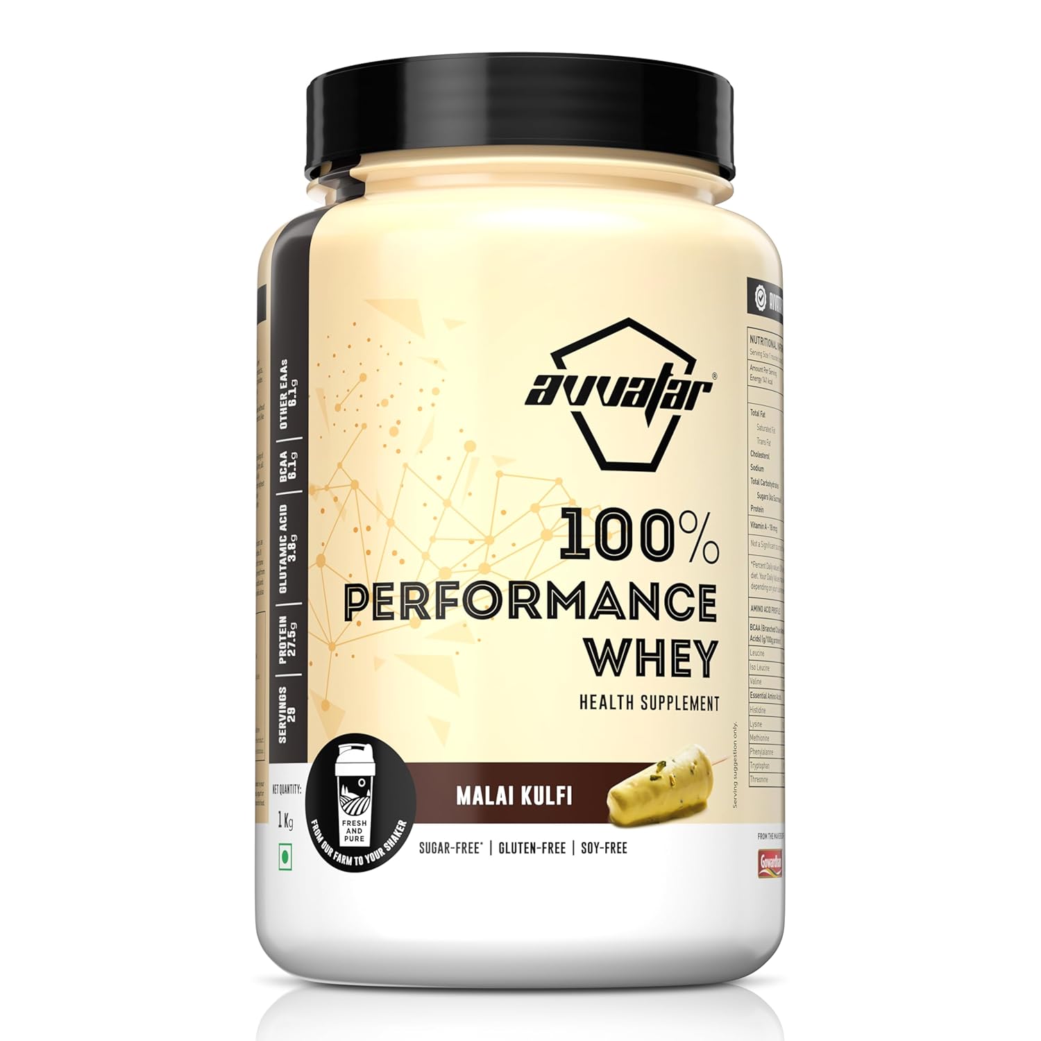 Avvatar 100% Performance Whey Protein - 1kg (2.2 lb) | Malai Kulfi | Svesto Verified