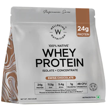 Wellbeing Nutrition Whey Protein Isolate + Concentrate | 1kg | Swiss Chocolate | Svesto Verified