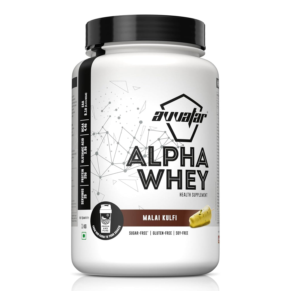 Avvatar ALPHA Whey Protein - 1kg (2.2 lb) | Malai Kulfi | Svesto Verified