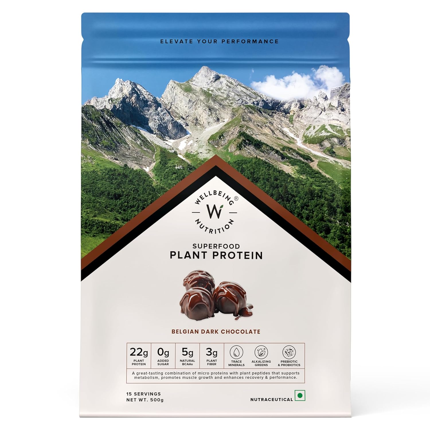 Wellbeing Nutrition Organic Vegan Plant Protein | Belgian Dark Chocolate (500g) | Svesto Verified