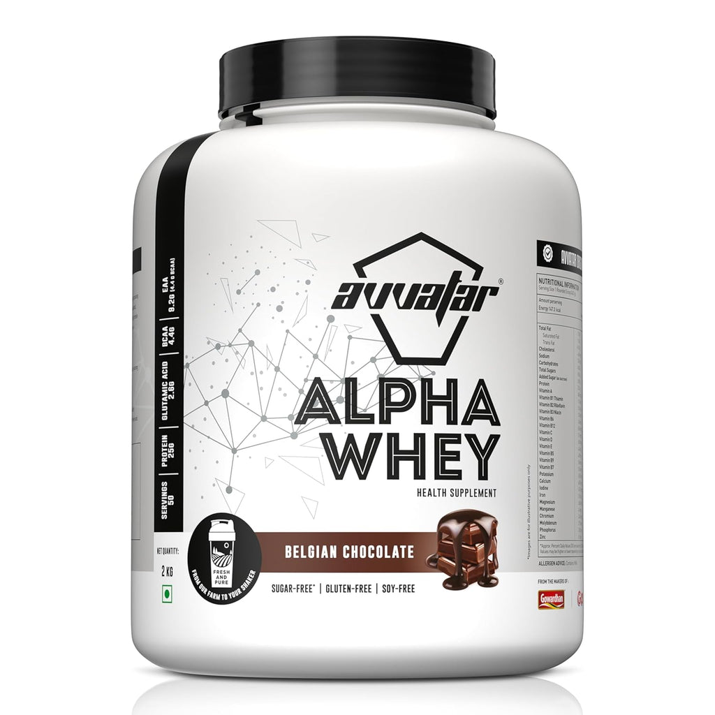 Avvatar ALPHA Whey Protein - 2kg (4.4 lb) | Belgian Chocolate | Svesto Verified