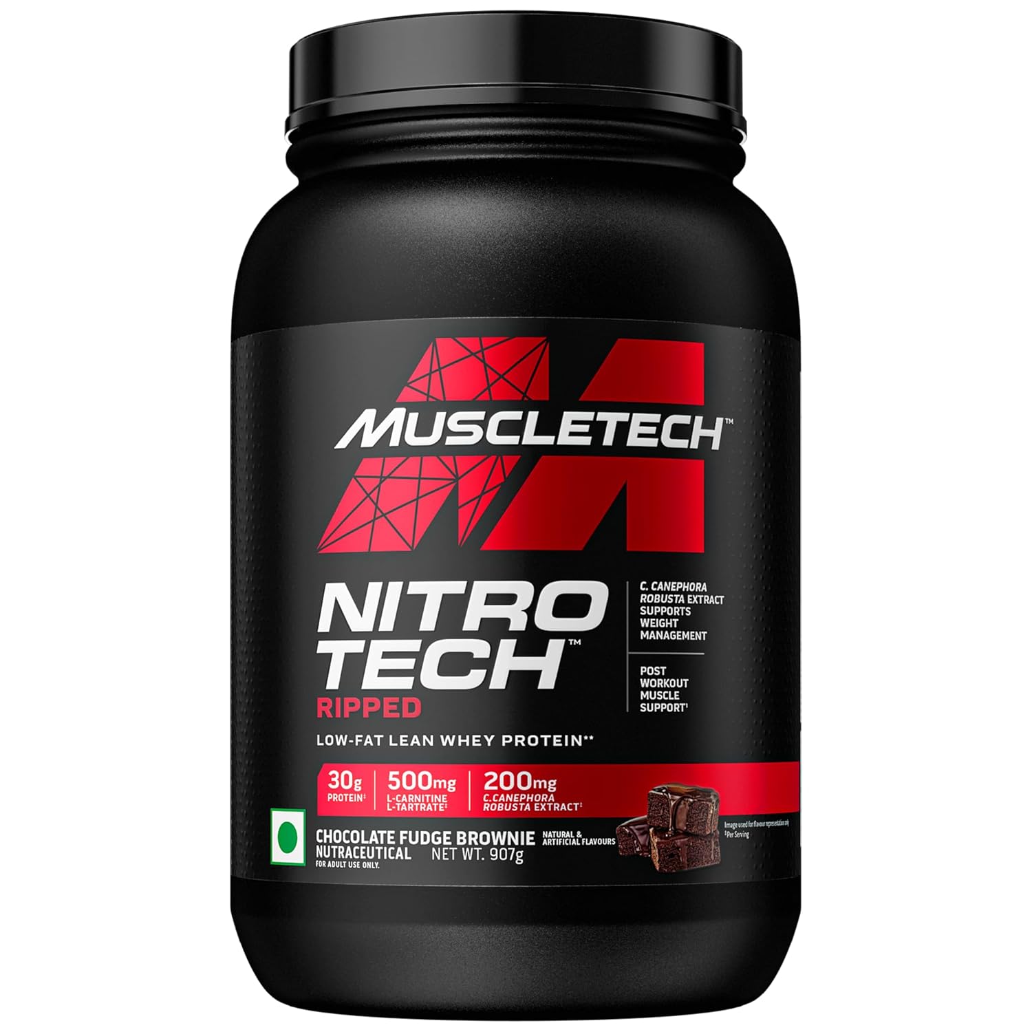MuscleTech Nitro-Tech Ripped Whey Protein | Chocolate Fudge Brownie (2lbs / 907g) | Svesto Verified