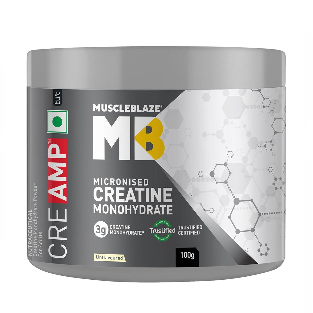 MuscleBlaze Creatine Monohydrate CreAMP | Unflavoured (100g) | Svesto Verified