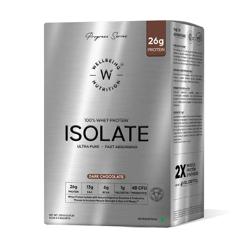 Wellbeing Nutrition Clean Whey Protein Isolate Travel Pack | Dark Chocolate (6 Sachets) | Svesto Verified