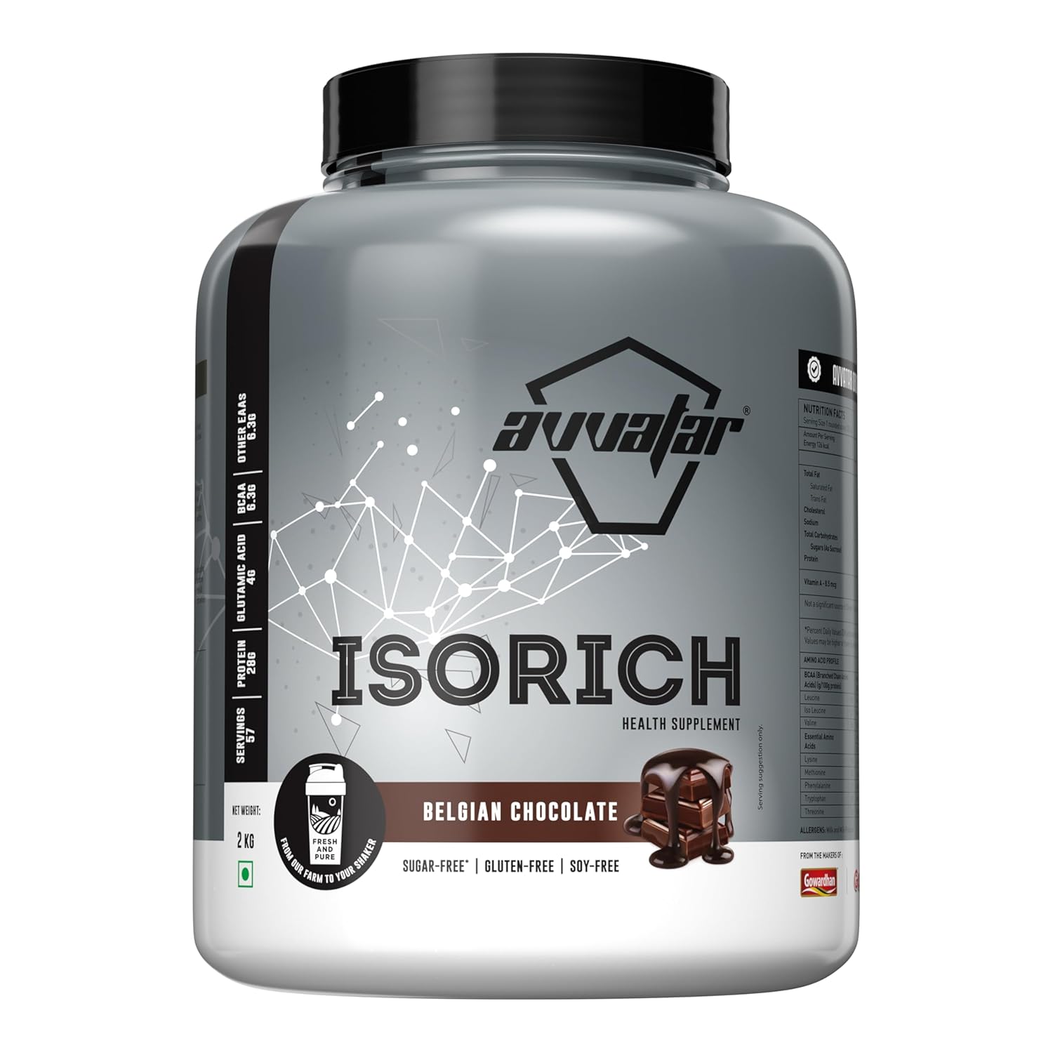 Avvatar ISORICH Whey Protein Isolate - 2kg (4.4 lb) | Belgian Chocolate | Svesto Verified