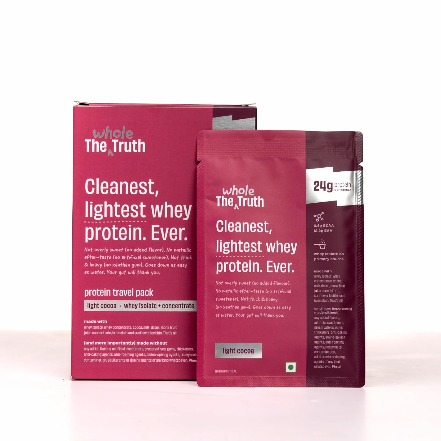 The Whole Truth Whey Protein Blend | Travel Pack (6 Sachets) | Light Cocoa | Svesto Verified