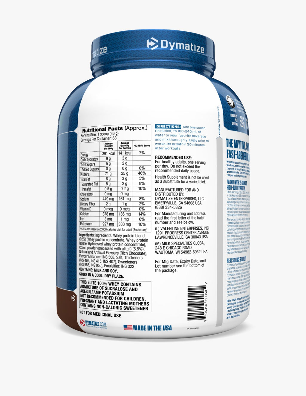 Dymatize Elite 100% Whey Protein | Rich Chocolate (5 lbs) | Svesto