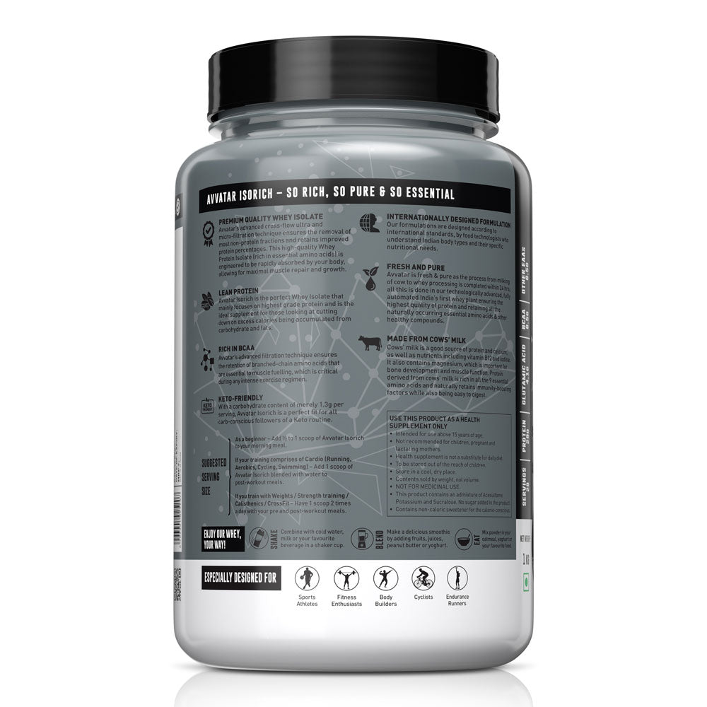 Avvatar Isorich Whey Protein Isolate | Malai Kulfi (1 Kg) | Svesto Verified