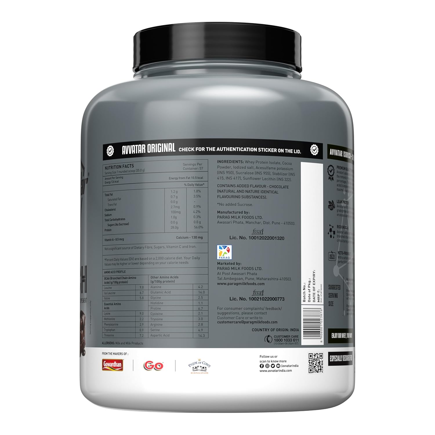 Avvatar ISORICH Whey Protein Isolate - 2kg (4.4 lb) | Belgian Chocolate | Svesto Verified