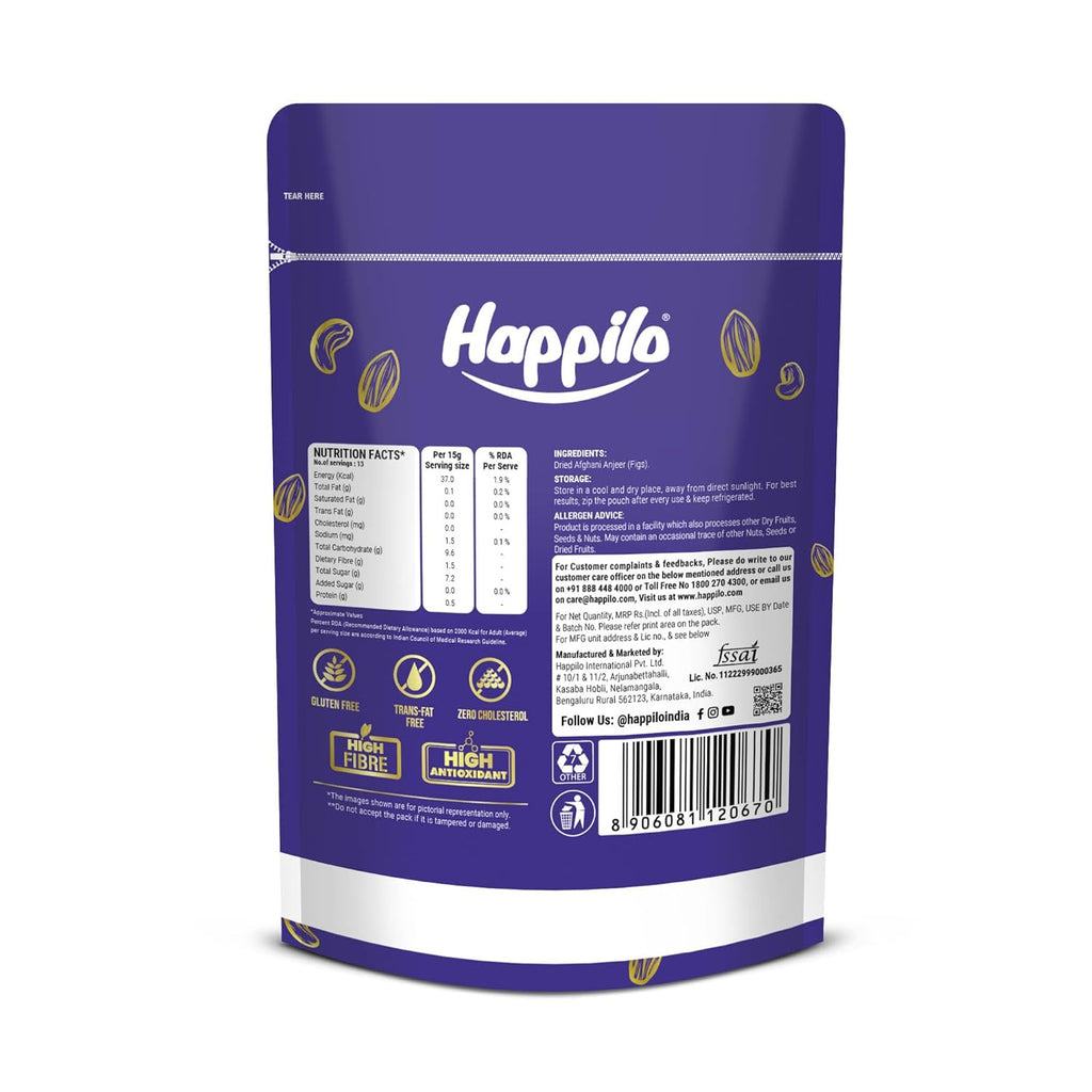 Happilo Premium Dried Afghani Anjeer 200g I Low in Fat | Dry Fruits in Fresh | Healthy Snacks I Rich Source of Vitamins Dietary Fiber | Dry Figs | Svesto Verified