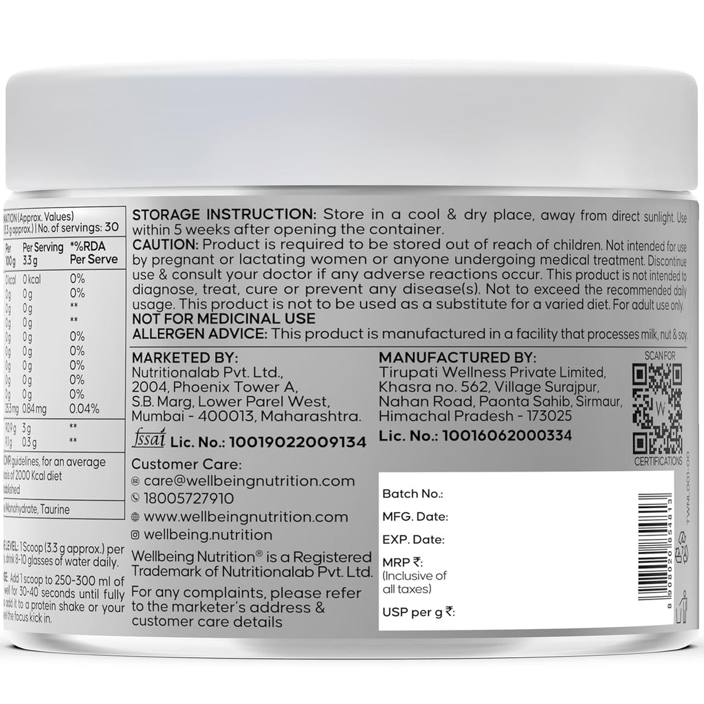 Wellbeing Nutrition Micronized Creatine Monohydrate (100g) | Svesto Verified
