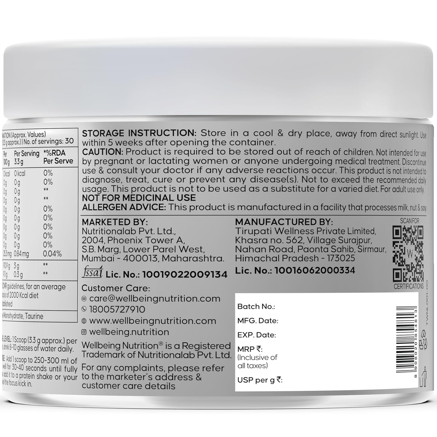 Wellbeing Nutrition Micronized Creatine Monohydrate (100g) | Svesto Verified