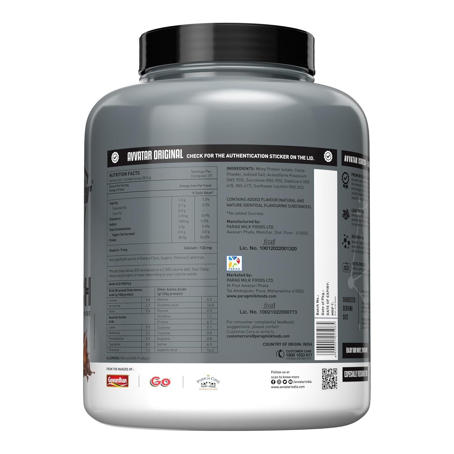 Avvatar ISORICH Whey Protein Isolate - 2kg (4.4 lb) | Chocolate Hazelnut | Svesto Verified