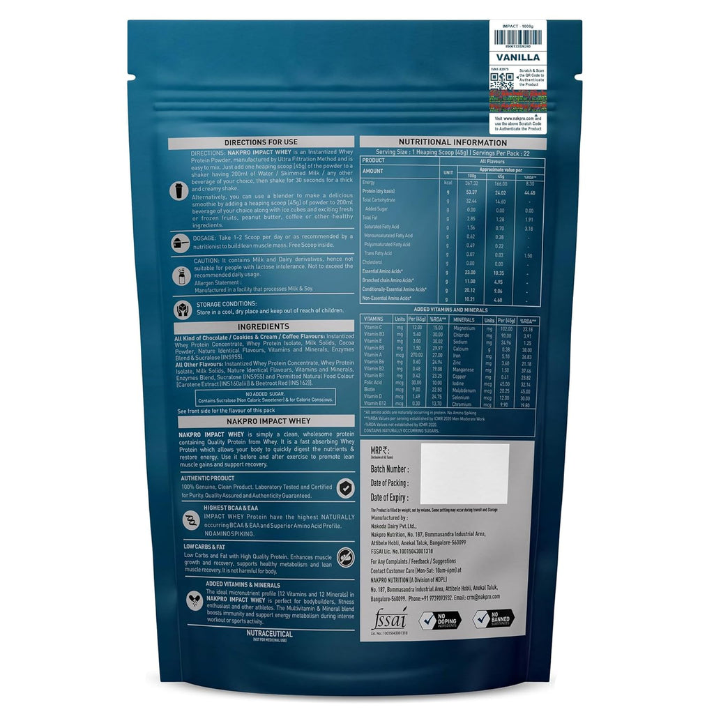 NAKPRO Impact Whey Protein | 1kg | Vanilla | Svesto Verified