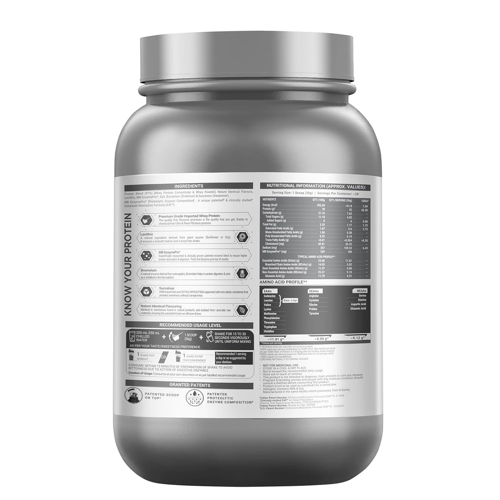 MuscleBlaze Biozyme Performance Whey Protein - 1kg (2.2 lb) | French Vanilla Creme | Svesto Verified