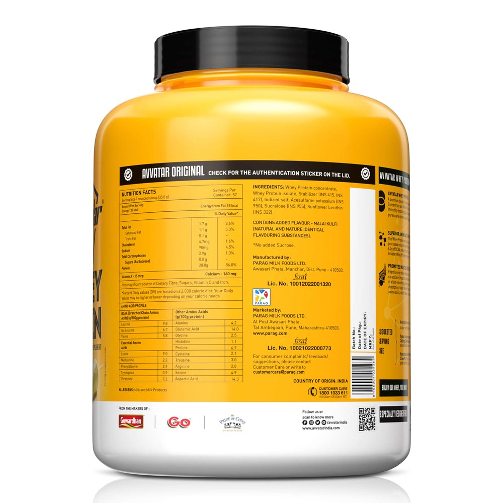 Avvatar Whey Protein | Malai Kulfi (2kg) | Svesto Verified