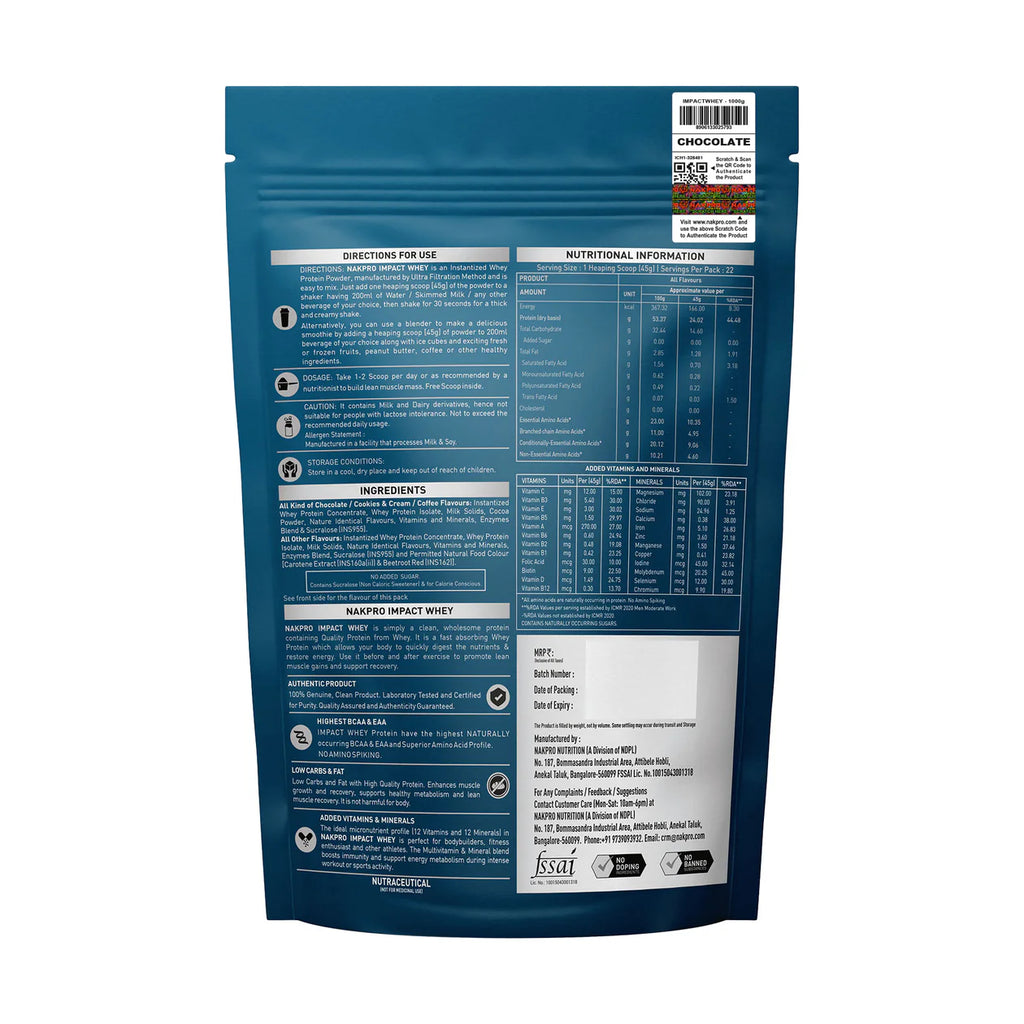 Nakpro Impact Whey Protein Blend | Chocolate (1 Kg) | Svesto Verified
