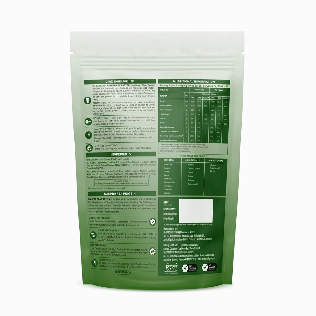 Nakpro Pea Protein Isolate | Chocolate (1kg) | Svesto Verified