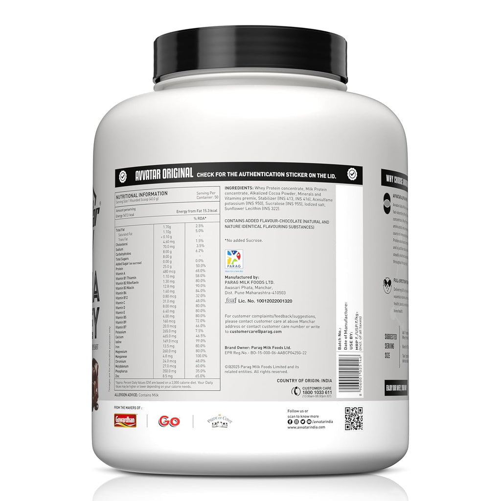 Avvatar ALPHA Whey Protein - 2kg (4.4 lb) | Belgian Chocolate | Svesto Verified