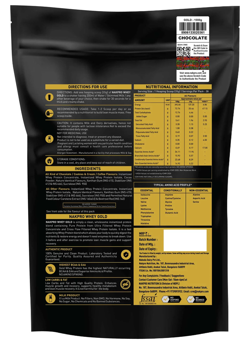 Nakpro Whey Gold Protein | Chocolate (1kg) | Svesto Verified