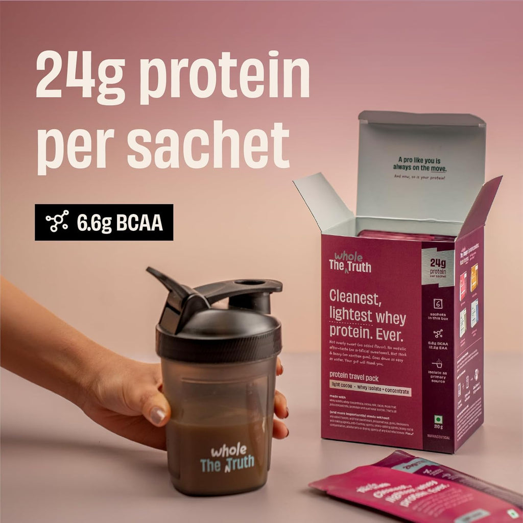 The Whole Truth Whey Protein Blend | Travel Pack (6 Sachets) | Light Cocoa | Svesto Verified