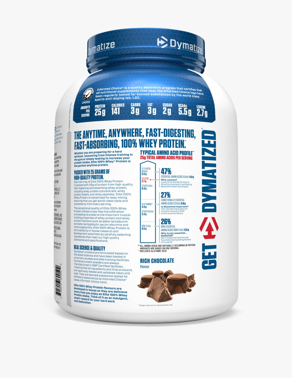 Dymatize Elite 100% Whey Protein | Rich Chocolate (5 lbs) | Svesto