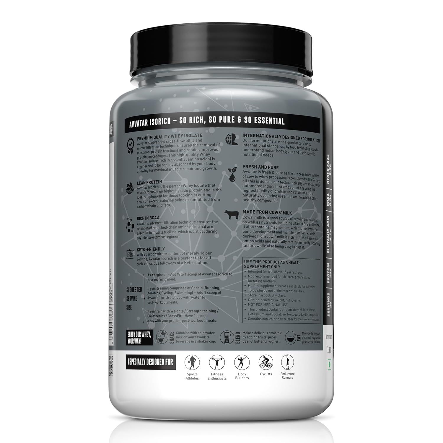 Avvatar ISORICH Whey Protein Isolate - 1kg (2.2 lb) | Belgian Chocolate | Svesto Verified