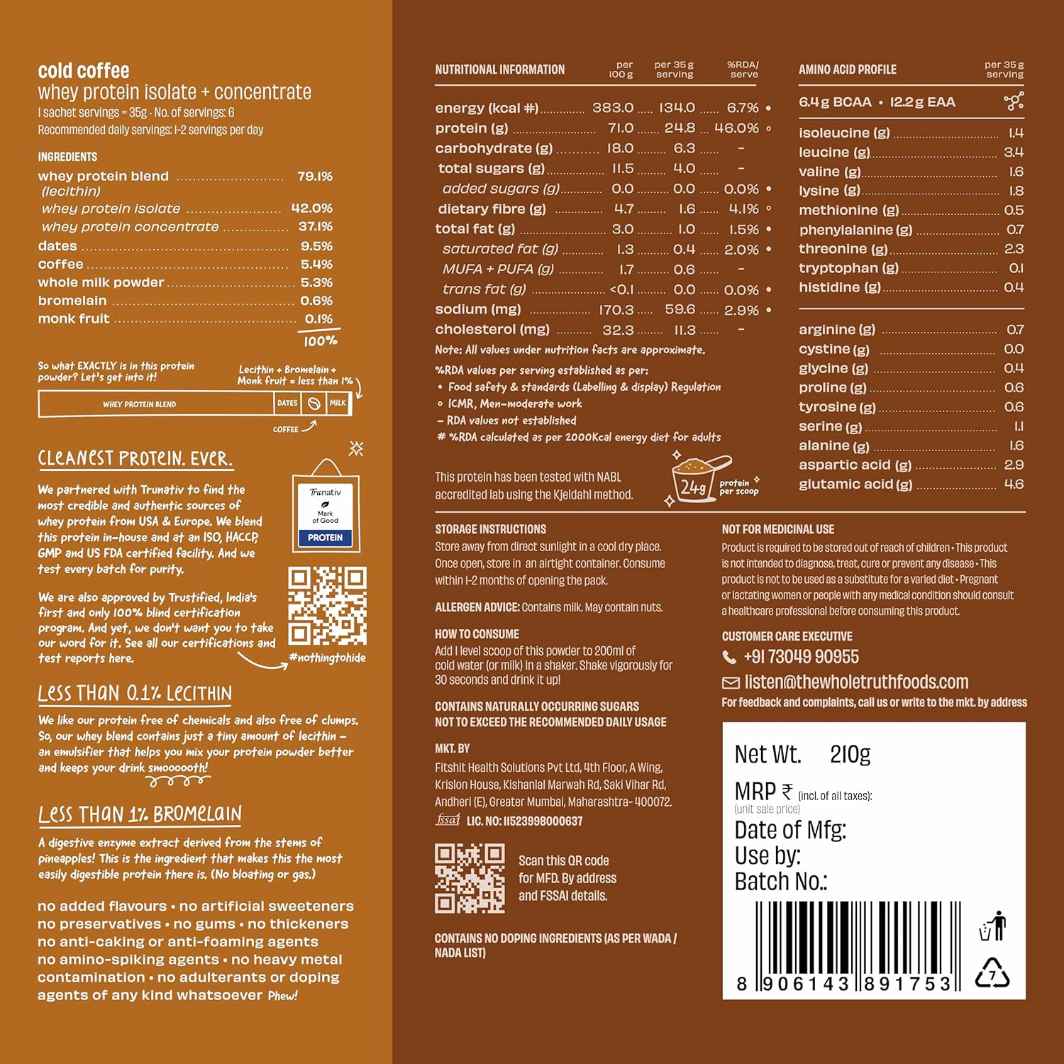 The Whole Truth Whey Protein Blend | Travel Pack (6 Sachets) | Cold Coffee | Svesto Verified