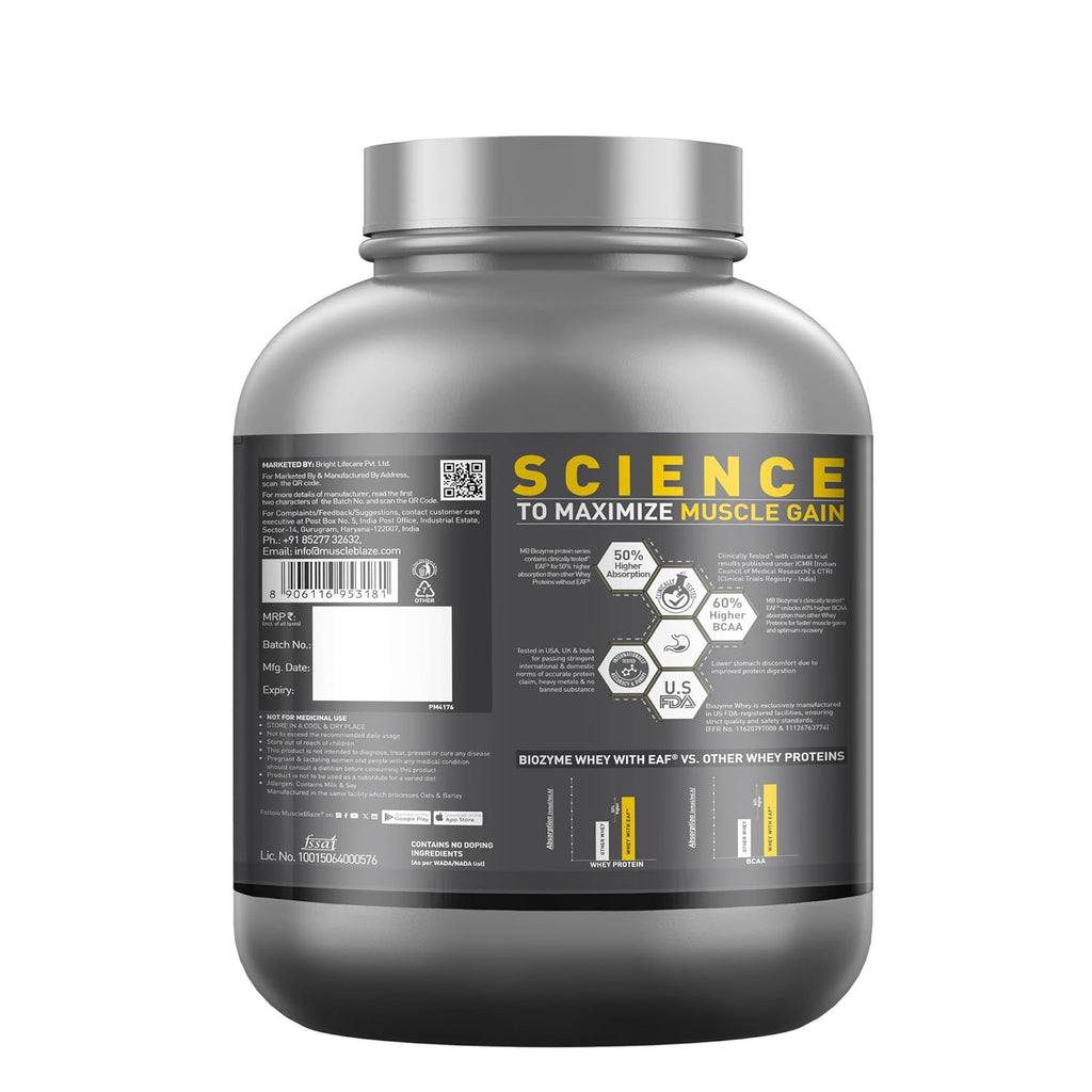 MuscleBlaze Biozyme Performance Whey | Rich Chocolate (2kg) | Svesto Verified