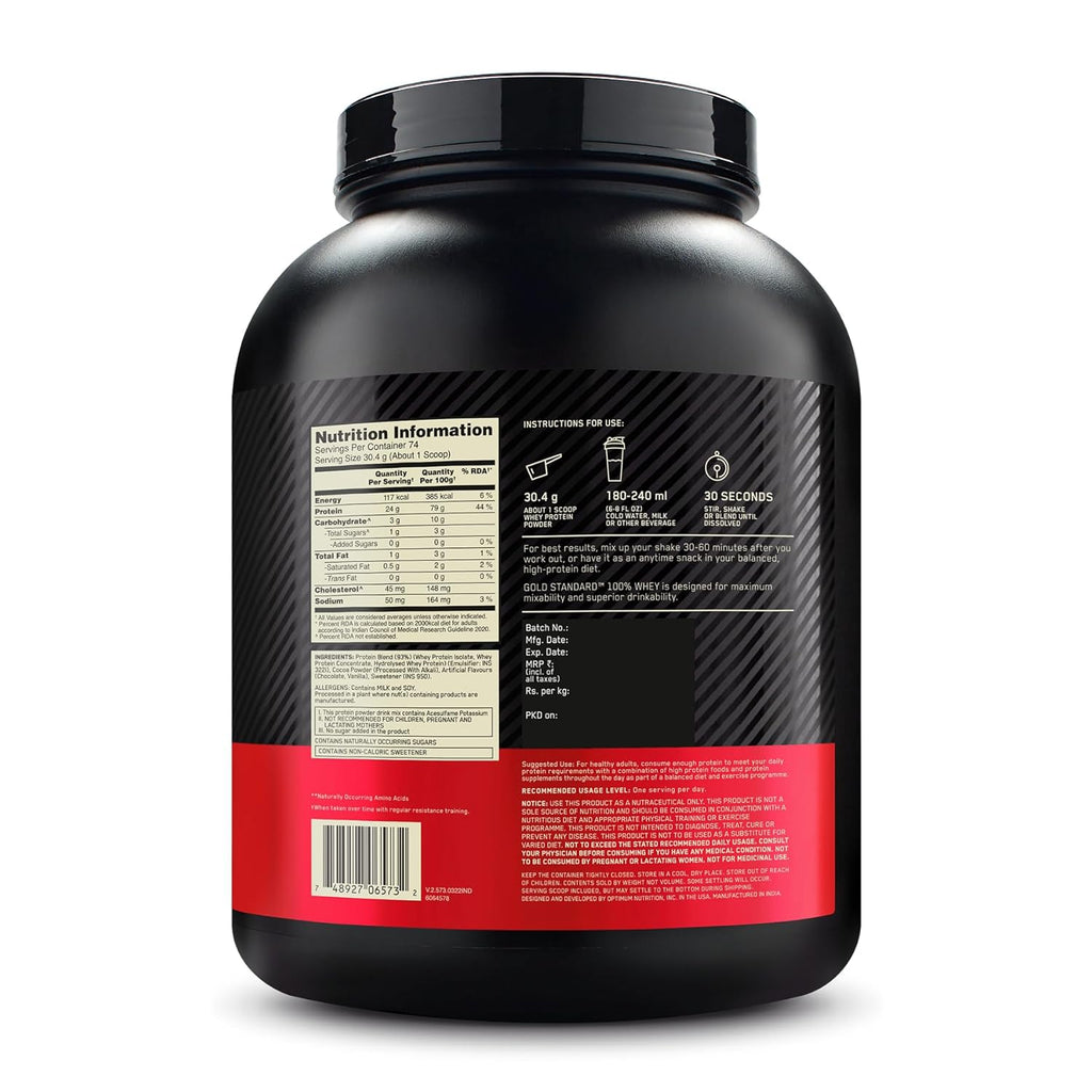 Optimum Nutrition (ON) Gold Standard 100% Whey | Double Rich Chocolate (5lbs / 2.27kg) | Svesto Verified
