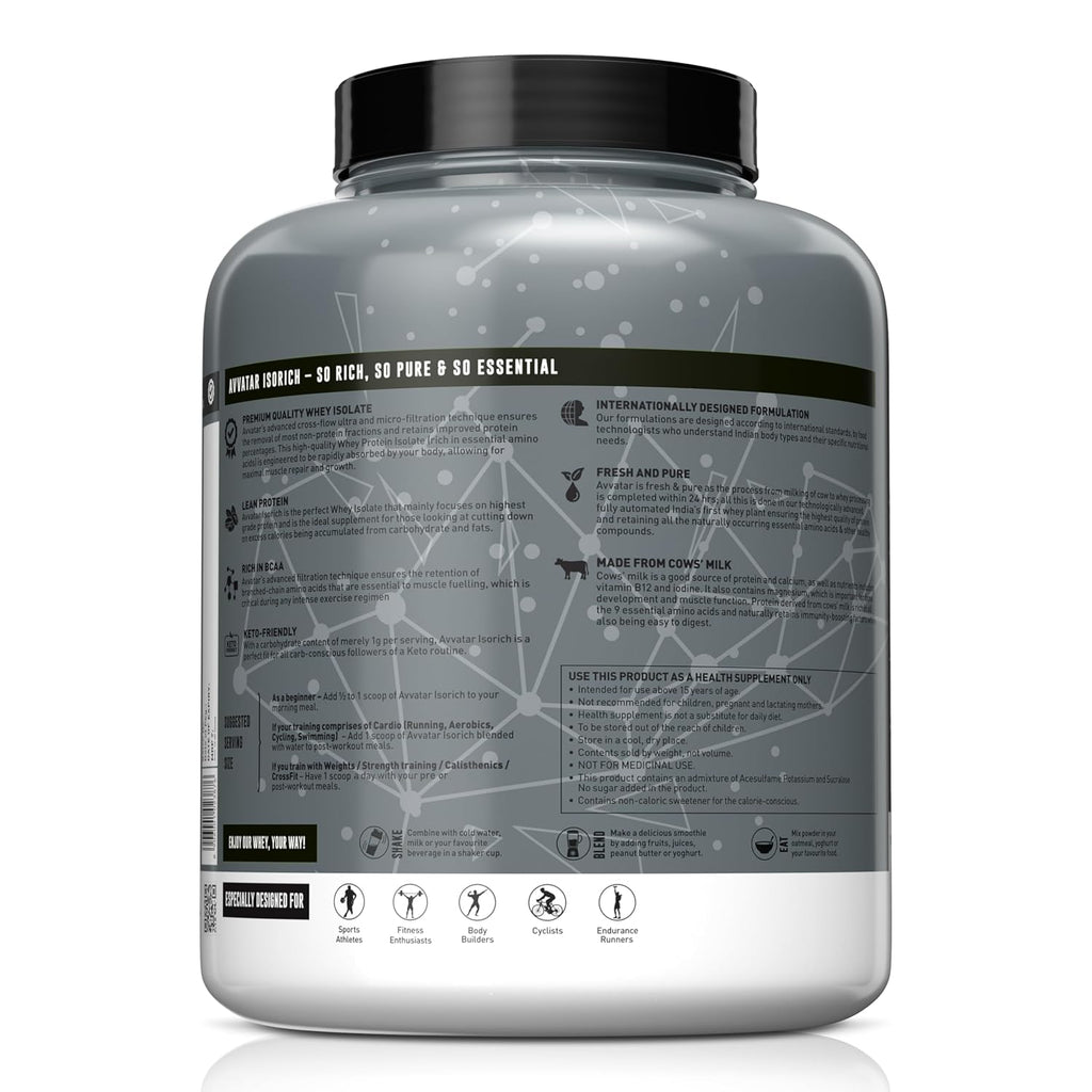 Avvatar ISORICH Whey Protein Isolate - 2kg (4.4 lb) | Chocolate Hazelnut | Svesto Verified