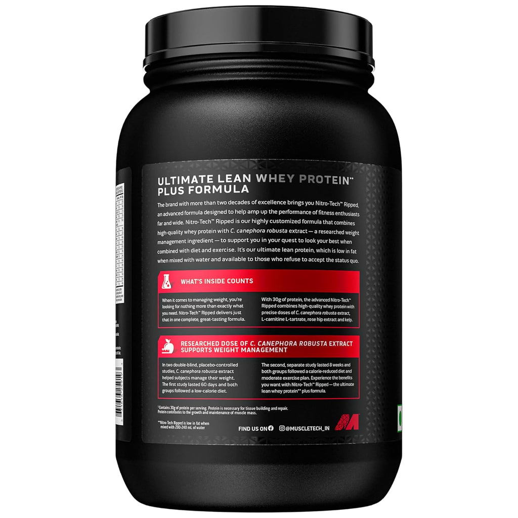 MuscleTech Nitro-Tech Ripped Whey Protein | Chocolate Fudge Brownie (2lbs / 907g) | Svesto Verified