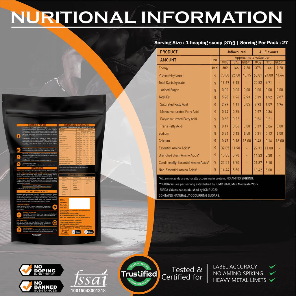 Nakpro Perform Whey Protein Concentrate | Chocolate (1 Kg) | Svesto Verified