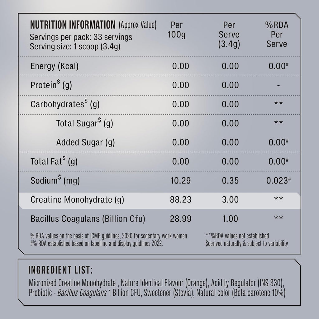 SuperYou Pro Micronised Creatine Monohydrate | 112g (33 Servings) | Orange Kick | Svesto Verified