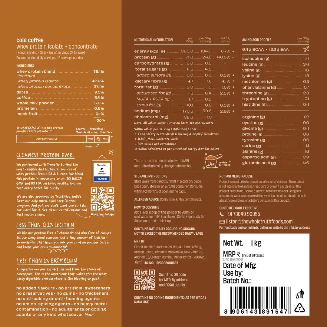 The Whole Truth Whey Protein | Cold Coffee (1kg) | Svesto Verified