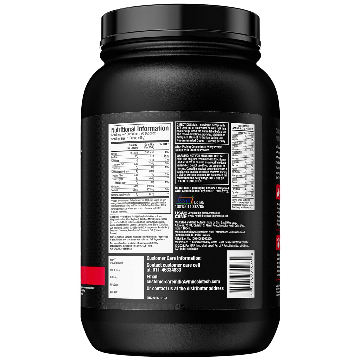 MuscleTech Nitro-Tech Whey Protein | Milk Chocolate (2lbs / 907g) | Svesto Verified