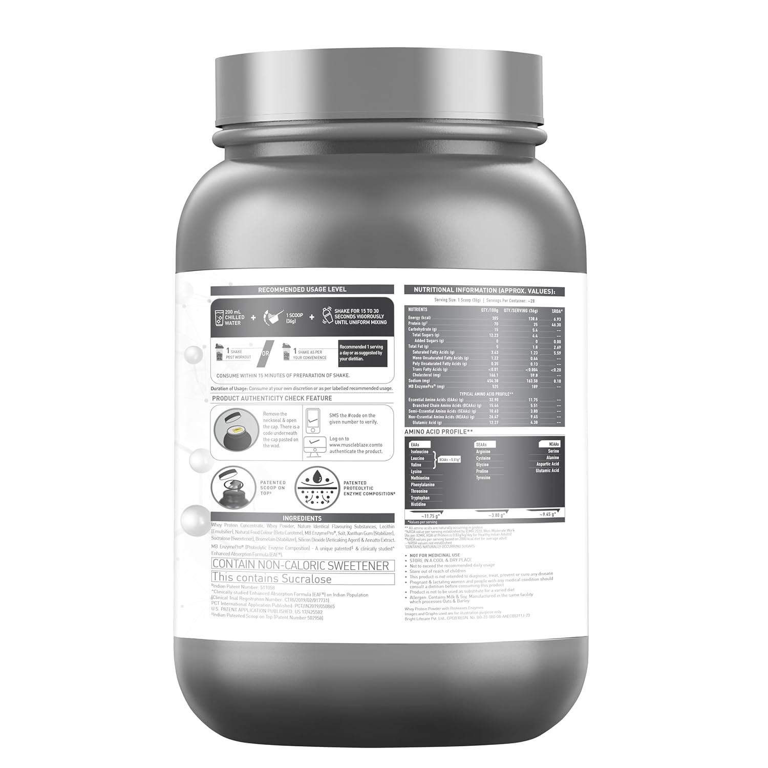 MuscleBlaze Biozyme Performance Whey Protein - 1kg (2.2 lb) | Magical Mango | Svesto Verified