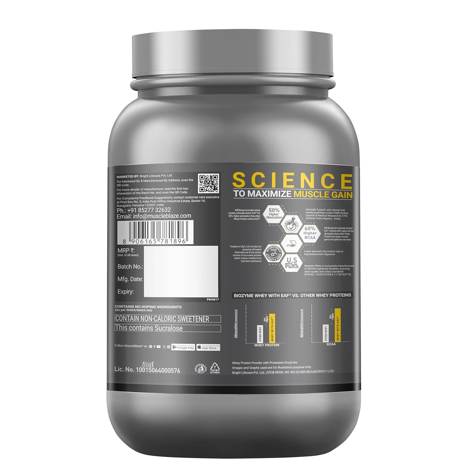 MuscleBlaze Biozyme Performance Whey Protein - 1kg (2.2 lb) | French Vanilla Creme | Svesto Verified
