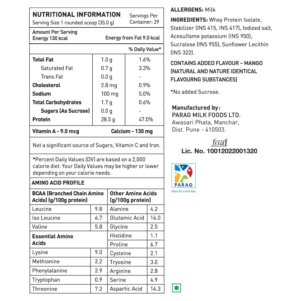 Avvatar ISORICH Whey Protein Isolate - 1kg (2.2 lb) | Mango Rush | Svesto Verified