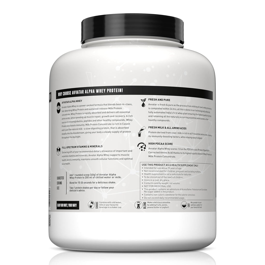 Avvatar ALPHA Whey Protein - 2kg (4.4 lb) | Belgian Chocolate | Svesto Verified