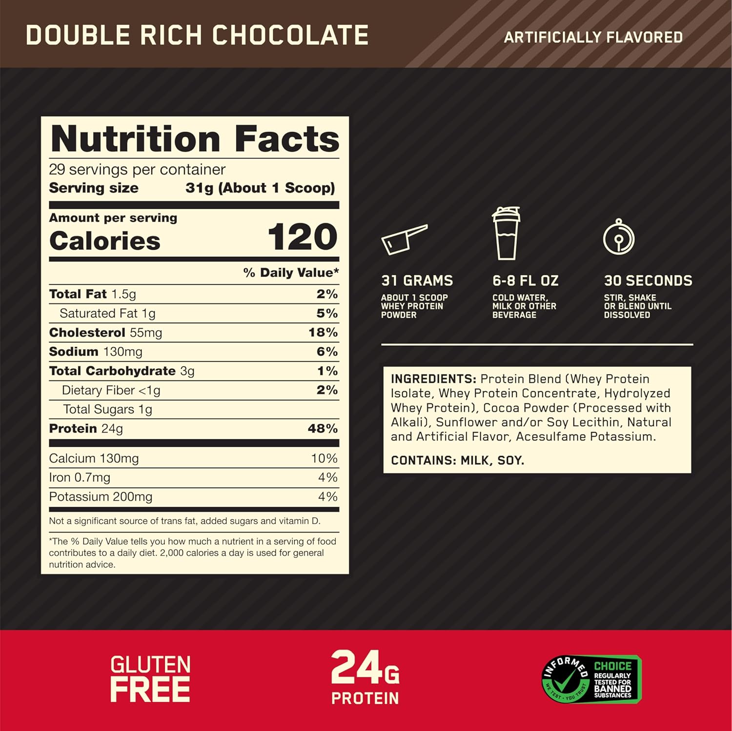 Optimum Nutrition (ON) Gold Standard 100% Whey | Double Rich Chocolate (2 lbs) | Svesto Verified