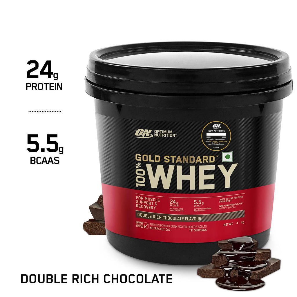 Optimum Nutrition (ON) Gold Standard 100% Whey Protein - 4kg (8.8 lb) | Double Rich Chocolate | Svesto Verified